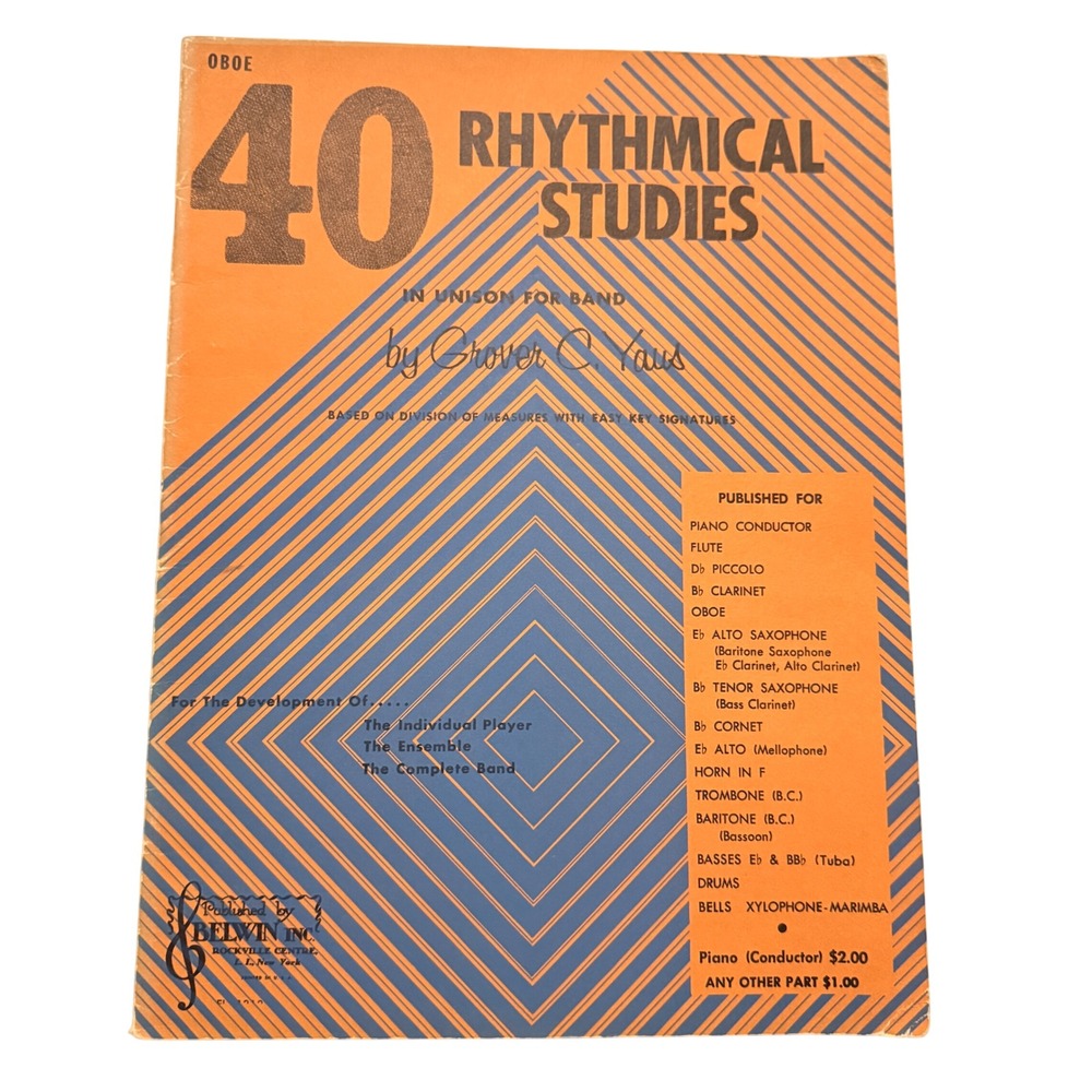 Vintage 1958 40 Rhythmical Studies Oboe Sheet Music Grover C Yaus Belwin Band